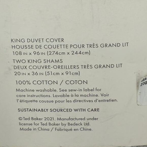 NEW Ted Baker Magnolia Jacquard 3 Piece Floral Gray/White KING Duvet Cover Set - Picture 4 of 5